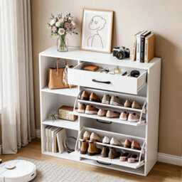 Shoe Cabinet With Flip Drawers& Open Shelves Freestanding Shoe Rack Cabinet - thumbnail 3
