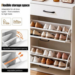 Shoe Cabinet With Flip Drawers& Open Shelves Freestanding Shoe Rack Cabinet - thumbnail 5