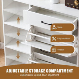 Shoe Cabinet With Flip Drawers& Open Shelves Freestanding Shoe Rack Cabinet - thumbnail 4