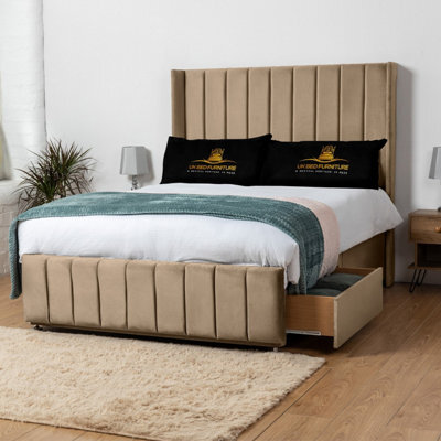 UKBEDFURNITURE Arizona Beige Plush Wingback Divan Bed With 2 Foot End Drawers & 54 Inch Headboard - image 1