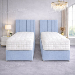 Comfy Deluxe 6Ft Superking Zip Link 6X3 Length Sky Blue Plush Divan Bed Full Set No Drawers - thumbnail 2