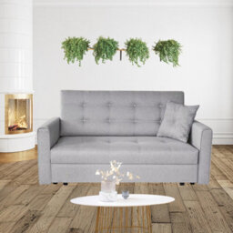 Sofa Bed With Sleeping Function Viva Lux Iii Light Grey Wooden Frame And Wavy Springs Freestanding Compact Settee For Guest Room - thumbnail 1
