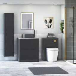Royal Bathrooms Avenza 600mm Matt Obsidian Black Floor Standing Countertop Bathroom Vanity Unit 2 Drawer With Art Square Basin - thumbnail 4