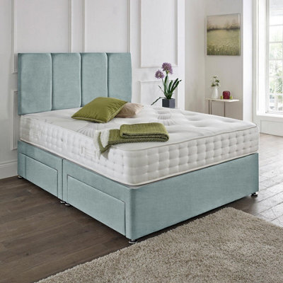 Dining Tables Zanzibar Headboard Divan Set , 2 Drawer On Same Side With Sprung 1500 Comfort Mattress - Chenille Pale Blue - King - image 1