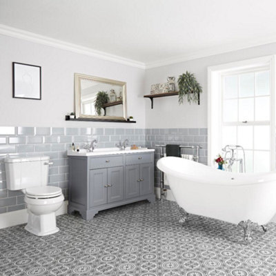 Homestylestore Light Grey Double Ended Slipper Bath, 1210mm Vanity Unit Close Coupled Toilet - image 1