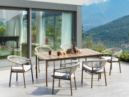 Beliani Garden Dining Set 6 Seater Flavia With Cushions Metal Taupe - thumbnail 2