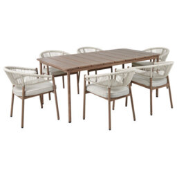 Beliani Garden Dining Set 6 Seater Flavia Brown Metal With Cushions