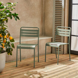 Sweeek - Pair Of Steel And Stackable Garden Chairs Amelia Green 44X52X79 Cm - thumbnail 6