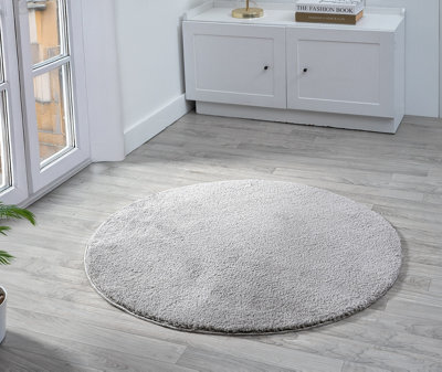 Comfy Washable Low Pile Living Room Area Rug - Anti-Slip Felt Backing Dark Grey 100Cm Diameter - image 1