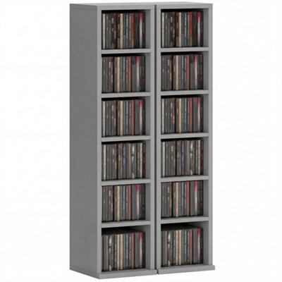 Light Grey Set Of 2 Cd Media Display Shelf Unit Tower Rack With Adjustable Shelves - image 1