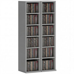 Light Grey Set Of 2 Cd Media Display Shelf Unit Tower Rack With Adjustable Shelves - thumbnail 1