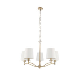 Anson Lighting Munson 5Lt Pendant Light Finished In Matt Antique Brass Plate And Vintage White Fabric - thumbnail 1
