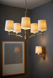 Anson Lighting Munson 5Lt Pendant Light Finished In Matt Antique Brass Plate And Vintage White Fabric - thumbnail 2