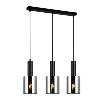 Luminosa Lighting Luminosa Modern Hanging Pendant Black 3 Light  With Smoky Shade, E27