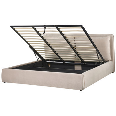 Beliani Ottoman Bed Velvet Bajonna 180 X 200 Cm (Eu Super King) Beige - image 1