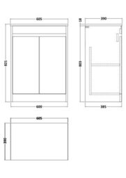 Balterley Chartley Contemporary Floor Standing 2 Door Vanity Unit With Laminate Worktop, 600mm, Taupe - thumbnail 5