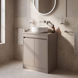 Balterley Chartley Contemporary Floor Standing 2 Door Vanity Unit With Laminate Worktop, 600mm, Taupe - thumbnail 2