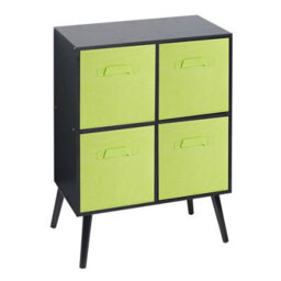 Urbn-Living Urbnliving 61Cm Height 4 Cube Black Wooden Bookcase With Beech Legs Shelf Storage Green Drawers