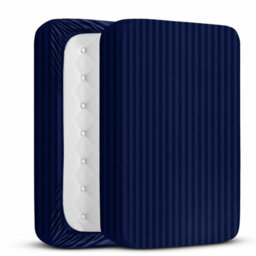 Ameha Stripe Fitted Sheet 40 Cm Deep Pocket- Hypoallergenic Easy Care Navy Bed Sheets Uk King Bedsheet(152X200Cm) - thumbnail 3