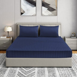 Ameha Stripe Fitted Sheet 40 Cm Deep Pocket- Hypoallergenic Easy Care Navy Bed Sheets Uk King Bedsheet(152X200Cm) - thumbnail 9