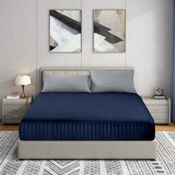 Ameha Stripe Fitted Sheet 40 Cm Deep Pocket- Hypoallergenic Easy Care Navy Bed Sheets Uk King Bedsheet(152X200Cm) - thumbnail 8