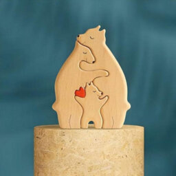 Diy Wooden Puzzle Mother Child Bear Set Embracing Bear Family Set Decoration  3Pcs - thumbnail 1