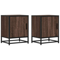 Berkfield Bedside Cabinets 2 Pcs Brown Oak 40X31X50 Cm Engineered Wood And Metal - thumbnail 2