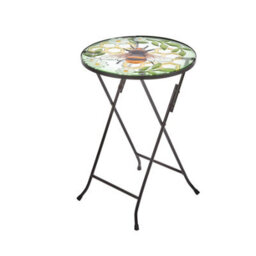 My Smart Buy Bee Glass Table - 50 X 35 Cm Hand-Painted Bee Design, Folding Metal Legs, Perfect For Patios, Balconies, Conservatories - thumbnail 2