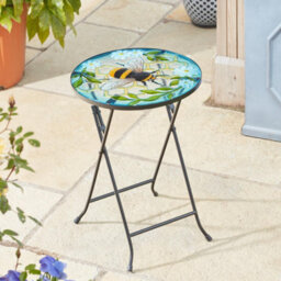 My Smart Buy Bee Glass Table - 50 X 35 Cm Hand-Painted Bee Design, Folding Metal Legs, Perfect For Patios, Balconies, Conservatories - thumbnail 3