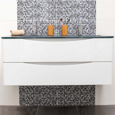 Plum&clay Eden Gloss White Wall Hung Vanity Unit With Grey Glass Basin (W)1200mm - image 1