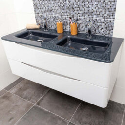 Plum&clay Eden Gloss White Wall Hung Vanity Unit With Grey Glass Basin (W)1200mm - thumbnail 3