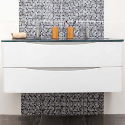 Plum&clay Eden Gloss White Wall Hung Vanity Unit With Grey Glass Basin (W)1200mm