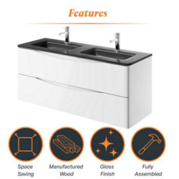 Plum&clay Eden Gloss White Wall Hung Vanity Unit With Grey Glass Basin (W)1200mm - thumbnail 8
