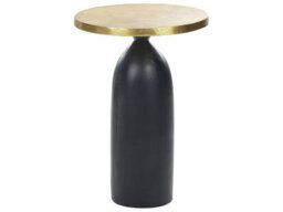 Beliani Geometric Round Side Table 36Cm Black Base Gold Top 52Cm High - thumbnail 1