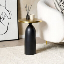 Beliani Geometric Round Side Table 36Cm Black Base Gold Top 52Cm High - thumbnail 2