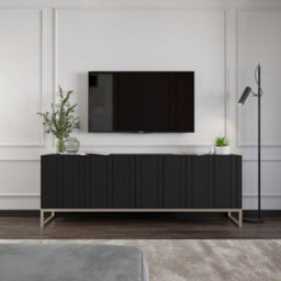 Heze Furniture Elpis Glamour Tv Cabinet Media Unit With Storage - Black / Golden Frame - thumbnail 4