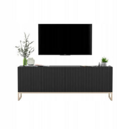 Heze Furniture Elpis Glamour Tv Cabinet Media Unit With Storage - Black / Golden Frame