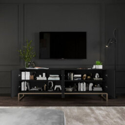Heze Furniture Elpis Glamour Tv Cabinet Media Unit With Storage - Black / Golden Frame - thumbnail 3