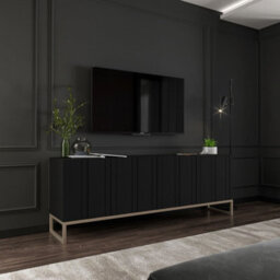 Heze Furniture Elpis Glamour Tv Cabinet Media Unit With Storage - Black / Golden Frame - thumbnail 2