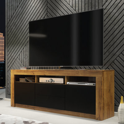 Modern Tv Unit 160Cm Oak With Matt Black Doors - Creative Furniture - image 1