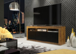 Modern Tv Unit 160Cm Oak With Matt Black Doors - Creative Furniture - thumbnail 6