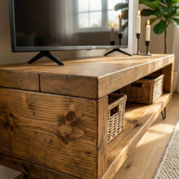 L120Xw30 Shelf 22Cm Solid Wood Chunky Tv Unit With 7 Inch Metal Legs - thumbnail 8