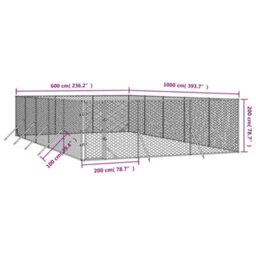 Walplus Outdoor Dog Kennel Silver 6X10X2 M Galvanised Steel - thumbnail 4