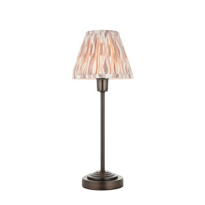 Luminosa Lighting Luminosa Rise Antique Bronze Plate Table Lamp With Neutral Print Fabric Ikat Shade 16Cm E14