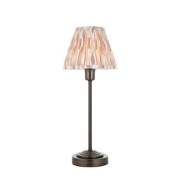 Luminosa Lighting Luminosa Rise Antique Bronze Plate Table Lamp With Neutral Print Fabric Ikat Shade 16Cm E14