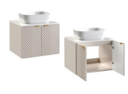 Impact Furniture Vanity Unit With Sink 600mm White Countertop Beige Fluted Bathroom Wall Cabinet Cara - thumbnail 2