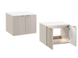 Impact Furniture Vanity Unit With Sink 600mm White Countertop Beige Fluted Bathroom Wall Cabinet Cara - thumbnail 3