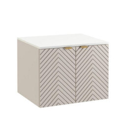 Impact Furniture Vanity Unit With Sink 600mm White Countertop Beige Fluted Bathroom Wall Cabinet Cara - thumbnail 6