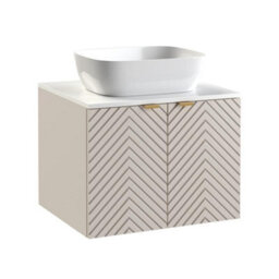 Impact Furniture Vanity Unit With Sink 600mm White Countertop Beige Fluted Bathroom Wall Cabinet Cara - thumbnail 4