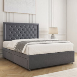 Bsspoke Nova Divan Bed Set In Steel Plush Velvet With 24Inch Headboard 4 Drawers & Mattress In Double King 4Ft 6Ft - thumbnail 3
